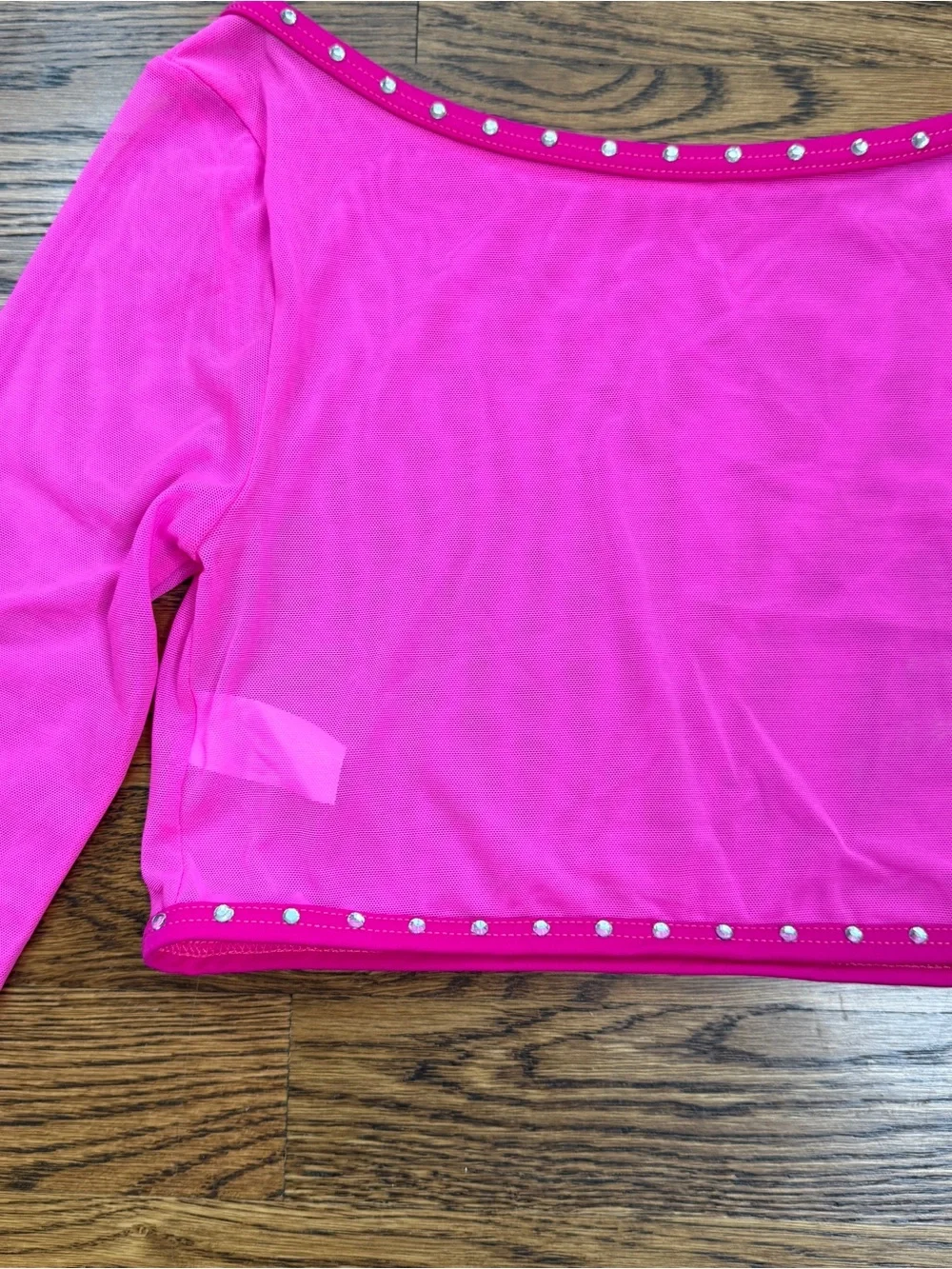 Weissman’s Designs For Dance Girls Pink Long Sleeve Crop Top Rhinestones XLC